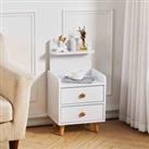 Livingandhome Wooden 2-drawer Bedside Table Nightstand With A Shelf And Wooden Legs White