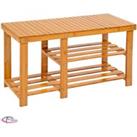 Tectake Shoe Rack Bamboo With Bench And Separate Compartment - Brown