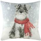 Evans Lichfield Snowy Dog With Scarf Dog Filled Cushion