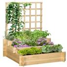 Outsunny 3 Tier Wooden Planters w/ Trellis - Natural