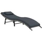 Outsunny Folding Rattan Sun Lounger with Cushion Grey