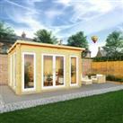 Mercia 4m x 3m Studio Pent Log Cabin (44mm) - White UPVC Windows & Doors