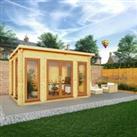 Mercia 4m x 3m Studio Pent Log Cabin (44mm) - Oak UPVC Windows & Doors