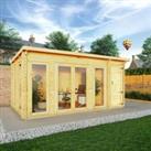 Mercia 5.1m x 3m Studio Pent Log Cabin With Side Shed (44mm)