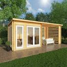 Mercia 6m x 3m Studio Pent Log Cabin With Slatted Area (44mm) - White UPVC Windows & Doors