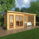 Mercia 6m x 3m Studio Pent Log Cabin With Slatted Area (44mm) - Oak UPVC Windows & Doors
