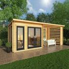 Mercia 6m x 3m Studio Pent Log Cabin With Slatted Area (44mm) - Grey UPVC Windows & Doors