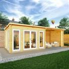 Mercia 7m x 3m Studio Pent Log Cabin With Patio Area (44mm) - White UPVC Windows & Doors