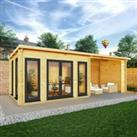 Mercia 7m x 3m Studio Pent Log Cabin With Patio Area (44mm) - Grey UPVC Windows & Doors