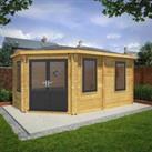 Mercia 5m x 3m Corner Lodge Log Cabin (44mm) - Grey UPVC Windows & Doors