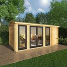 Mercia 5.1m x 3m Home Office Studio Log Cabin With Side Shed (44mm) - White UPVC Windows & Doors