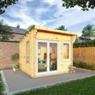 Mercia 3m x 3m Curved Roof Log Cabin (44mm) - UPVC Windows & Doors - White