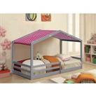 Sleepon 3Ft Wooden House Bed Grey With Pink Tent