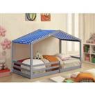 Sleepon 3Ft Wooden House Bed Grey With Bue Tent