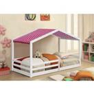 Sleepon 3Ft Wooden House Bed White With Pink Tent