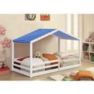 Sleepon 3Ft Wooden House Bed White With Bue Tent
