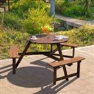 Livingandhome 6-Person Round Wood Picnic Table Bench Set