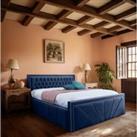 Eleganza Home Eleganza Liarra Upholstered Bed Frame Plush Velvet Fabric Super King Blue