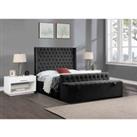 Eleganza Home Eleganza Devlet Upholstered Bed Frame Plush Velvet Fabric Super King Black