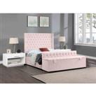 Eleganza Home Eleganza Devlet Upholstered Bed Frame Plush Velvet Fabric Super King Pink