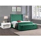Eleganza Home Eleganza Devlet Upholstered Bed Frame Plush Velvet Fabric Super King Green