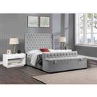 Eleganza Home Eleganza Devlet Upholstered Bed Frame Plush Velvet Fabric Super King Grey