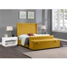 Eleganza Home Eleganza Devlet Upholstered Bed Frame Plush Velvet Fabric Super King Yellow