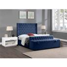 Eleganza Home Eleganza Devlet Upholstered Bed Frame Plush Velvet Fabric Super King Blue