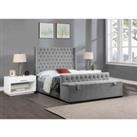 Eleganza Home Eleganza Devlet Upholstered Bed Frame Plush Velvet Fabric Super King Silver