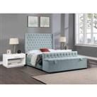 Eleganza Home Eleganza Devlet Upholstered Bed Frame Plush Velvet Fabric Super King Blue