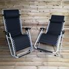 Samuel Alexander Set of 2 Multi Position Garden Gravity Relaxer Chair Sun Lounger in Black & Silver