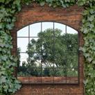 MirrorOutlet Arcus Black Arched Window Outdoor Mirror 39''