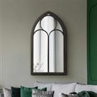 MirrorOutlet Somerley - Rustic Black Metal Chapel Arched Decorative Wall Or Leaner Mirror 44inch X 2