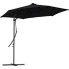 Outsunny 3(m) Cantilever Garden Parasol Umbrella with Solar LED and Cover, Black
