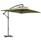 Outsunny 3 m Cantilever Parasol with Cross Base, Crank Handle, 6 Ribs, Beige