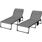Outsunny Foldable Sun Lounger Set, 2 Pieces Sun Lounger with Padded Seat Grey