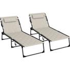 Outsunny Foldable Sun Lounger Set, 2 Pieces Sun Lounger with Padded Seat Khaki