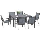 Outsunny 7 PCs Garden Dining Set, Wood-plastic Composite Table & 6 Chairs, Grey