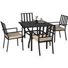 Outsunny Garden Dining Set with 4 Stackable Cushioned Chairs and Metal Top Table