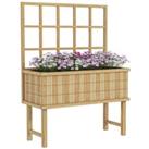 Outsunny Wood Raised Planter with Trellis Drain Holes Elevated Garden Bed Natural