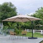 Livingandhome Outdoor 300cm Square Canopy Rotating Parasol w/ Fanshaped Base - Khaki