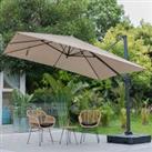 Livingandhome Outdoor 300cm Square Canopy Rotating Parasol w/ Square Base - Khaki