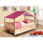 SleepOn 3ft Wooden Storage House Bed In Natural With Pink Tent