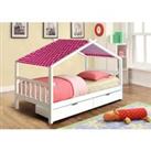 SleepOn 3ft Wooden Storage House Bed In White With Pink Tent