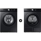 Samsung Bespoke AI Series 6+ 11KG Washing Machine and Bespoke AI Series 6+ Heat Pump Tumble Dryer, 9kg in Black (F-WW11BDV90B)