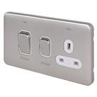 Schneider Electric Lisse Deco 45A 2-Gang DP Cooker Switch & 13A DP Switched Socket Brushed Stain