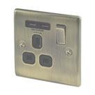 British General Nexus Metal 13A 1-Gang SP Switched Socket + 2.1A 10.5W 2-Outlet Type A USB Charger A
