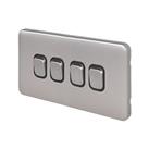 Schneider Electric Lisse Deco 10AX 4-Gang 2-Way Light Switch Brushed Stainless Steel with Black Inse