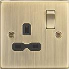 Knightsbridge 13A 1-Gang DP Switched Single Socket Antique Brass with Black Inserts (134TX)