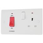 British General 800 Series 45A 2-Gang DP Cooker Switch & 13A DP Switched Socket White with LED (